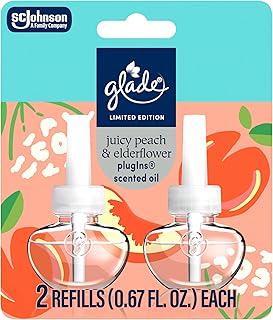 Glade PlugIns Refills Air Freshener, Juicy Peach & Elderflower, Scented and Essential Oils for Home and Bathroom, 1.34 Fl Oz, 2 Count