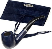 Savinelli Arcobaleno Blue 606 KS Polished Finish, Handmade Wood Briar Pipe + Velvet Wrap Storage Pouch, Made in Italy