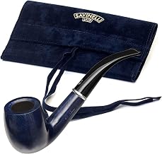 Savinelli Arcobaleno Blue 606 KS Polished Finish, Handmade Wood Briar Pipe + Velvet Wrap Storage Pouch, Made in Italy