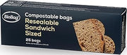 BioBag 100% Certified Compostable Resealable Sandwich Bags, 25 Count, Perfect for Lunches, Snacks, and On The Go Green
