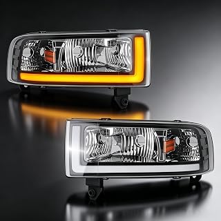 Daikokuya Headlights with LED DRL, Startup Sequence, Dynamic Turn Signals | for 1994-2001 Dodge Ram 1500,1994-2002 Ram 2500 3500, L Style, Direct Replacement, Waterproof, Bulbs Not Included, Chrome