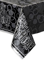 Unique Party 28473 - Glitz Black and Silver Birthday Plastic Tablecloth, 7ft x 4.5ft