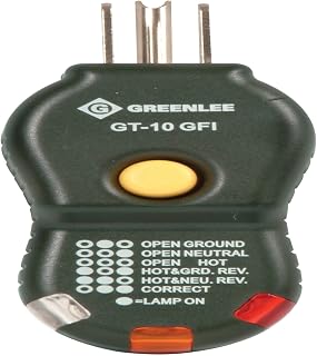 Greenlee GT-10GFI Tester, Circuit GFI, Circuit Tester Polarity Cube for Troubleshooting 20 VAC Grounded Outlets and Testing GFCI Receptacles, Black, Small