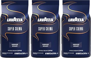 Lavazza Super Crema Whole Bean Coffee, Medium Espresso Roast, Arabica and Robusta Blend, 2.2 lb Bag (Pack of 3)