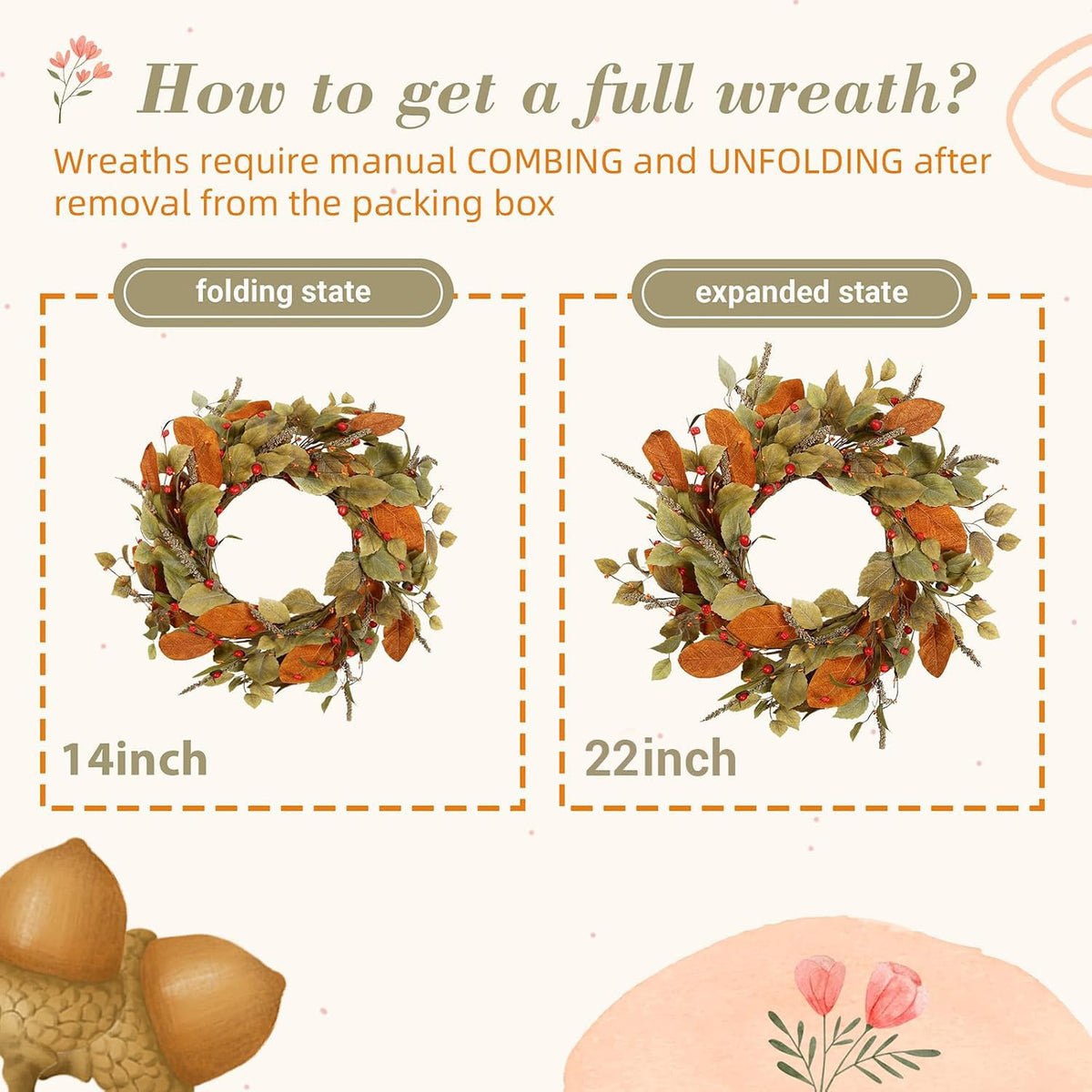 YNYLCHMX Fall Wreath, 22 Inch Diameter, Farmhouse Autumn
