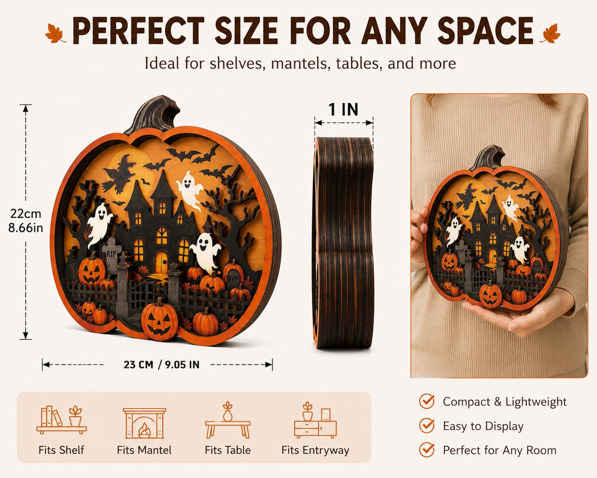 VQRZG Wooden Pumpkin Sign, 3D Layered Design, Pumpkin Sign