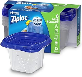 Ziploc Food Storage Meal Prep Containers Reusable for Kitchen Organization, Smart Snap Technology, Dishwasher Safe, Mini Square, 8 Count