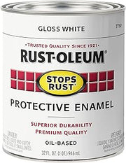 Rust-Oleum Stops Rust Brush On Protective Enamel Paint, Gloss White | Rust and Corrosion Resistant, Indoor and Outdoor Durability, Beautiful, Long-Lasting Finish on Metal, Wood and More, Quart