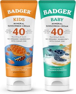 SPF 40 Baby Sunscreen and SPF 40 Kids Sunscreen by Badger – Pack of 2