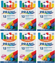 Prang Hygieia Chalk, Assorted, 12/Pack, Set of 6 Packs, 72 Sticks Total | Chalkboard Chalk, Scratch Free, Smooth Laydown, Dustless, 3.25" x 0.375" Sticks, #61400