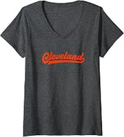 Womens I Love Cleveland Ohio Vintage Sports Script V-Neck T-Shirt