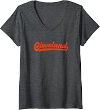Womens I Love Cleveland Ohio Vintage Sports Script V-Neck T-Shirt