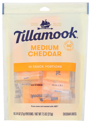 Medium Cheddar Cheese 3/4 oz Snack Portions, 10 ct by Tillamook – 7.5 Ounce, Yellow, Model 11074