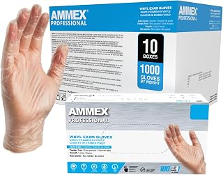 AMMEX Vinyl Gloves Disposable 4 mil Clear Plastic Exam Grade and Food Safe