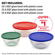 Pyrex Sculpted Glass Mixing Bowl Set, 6 Piece With Lids, Clear