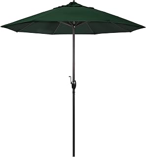 California Umbrella 7.5' Round Aluminum Outdoor Deck, Pool or Patio Umbrella, Crank Lift, Auto Tilt, Bronze Pole, Hunter Green