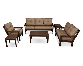 ® Vineyard Deep Seating Set by Polywood – High Density Polyethylene (HDPE), Mahogany / Sesame, Pack of 6, Model PWS316-2-MA8318