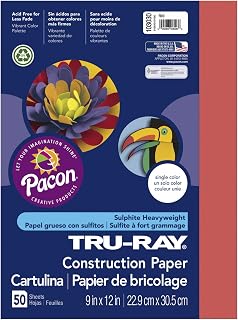 Riverside Paper PAC103030 Pacon Tru-Ray Construction Paper, 9-Inches by 12-Inches, 50-Count, Red (103030)