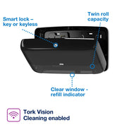 Twin Mini Jumbo Toilet Paper Roll Dispenser Black T by Tork – Bamboo, Black, Model 5555290
