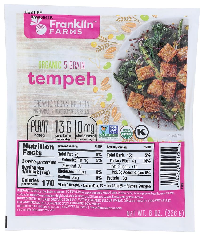 Organic Five Grain Tempeh by Franklin Farms – 8 Ounce (Pack of 12)