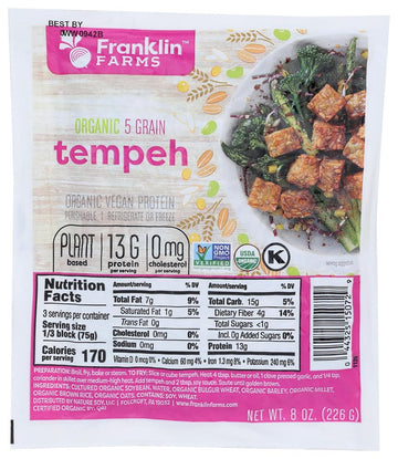 Organic Five Grain Tempeh by Franklin Farms – 8 Ounce (Pack of 12)