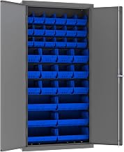 Durham 3602-BLP-36-5295 Lockable Cabinet with 36 Blue Hook-On Bins, Flush Door Style, 36" Wide, 14 Gauge, Gray