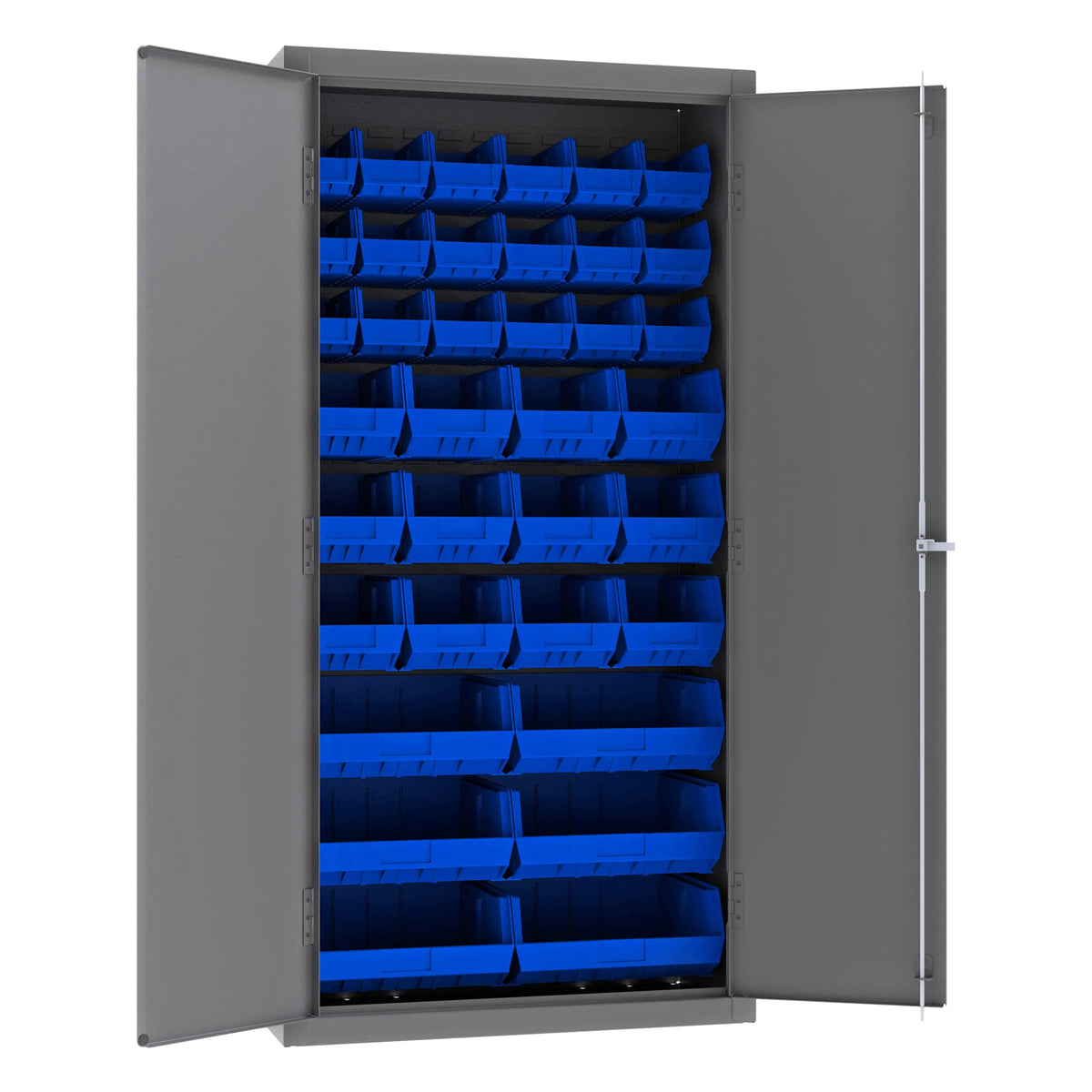 Lockable Cabinet with 36 Blue Hook-On Bins by Durham – Blend, Blue,gray, Model 3602-BLP-36-5295