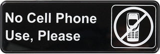 Winco 9" x 3" Black No Cell Phone Use Sign