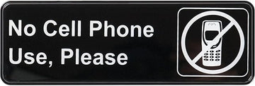 Winco 9" x 3" Black No Cell Phone Use Sign