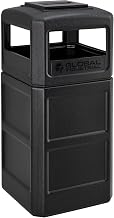 Square Plastic Waste Receptacle, Ashtray Lid with Open Sides, 42 gal, Black