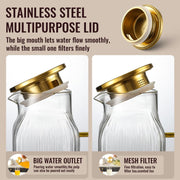 Snuvid Square Glass Pitcher with Lid, 2.2 Liter 75 Ounce, Gold