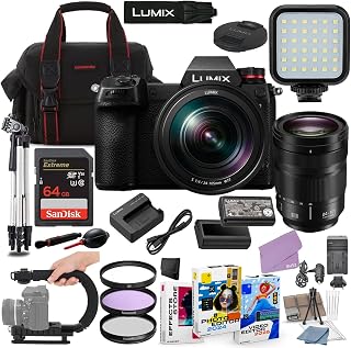 Lumix S1 Mirrorless Camera with 24-105mm Lens Bundle + Accessory Package with 64GB Memory by Panasonic – Black, Pack of 40, Model BH52-S124105-71626