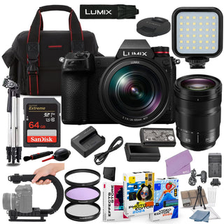 Lumix S1 Mirrorless Camera with 24-105mm Lens Bundle + Accessory Package with 64GB Memory by Panasonic – Black, Pack of 40, Model BH52-S124105-71626