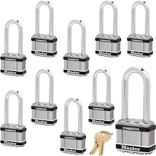 Master Lock Magnum Padlock - 2" W x 2-1/2"L Shackle, Ten (10) Keyed Alike Locks w/20 Keys, M5NKALJSTS-10 w/BumpStop Technology