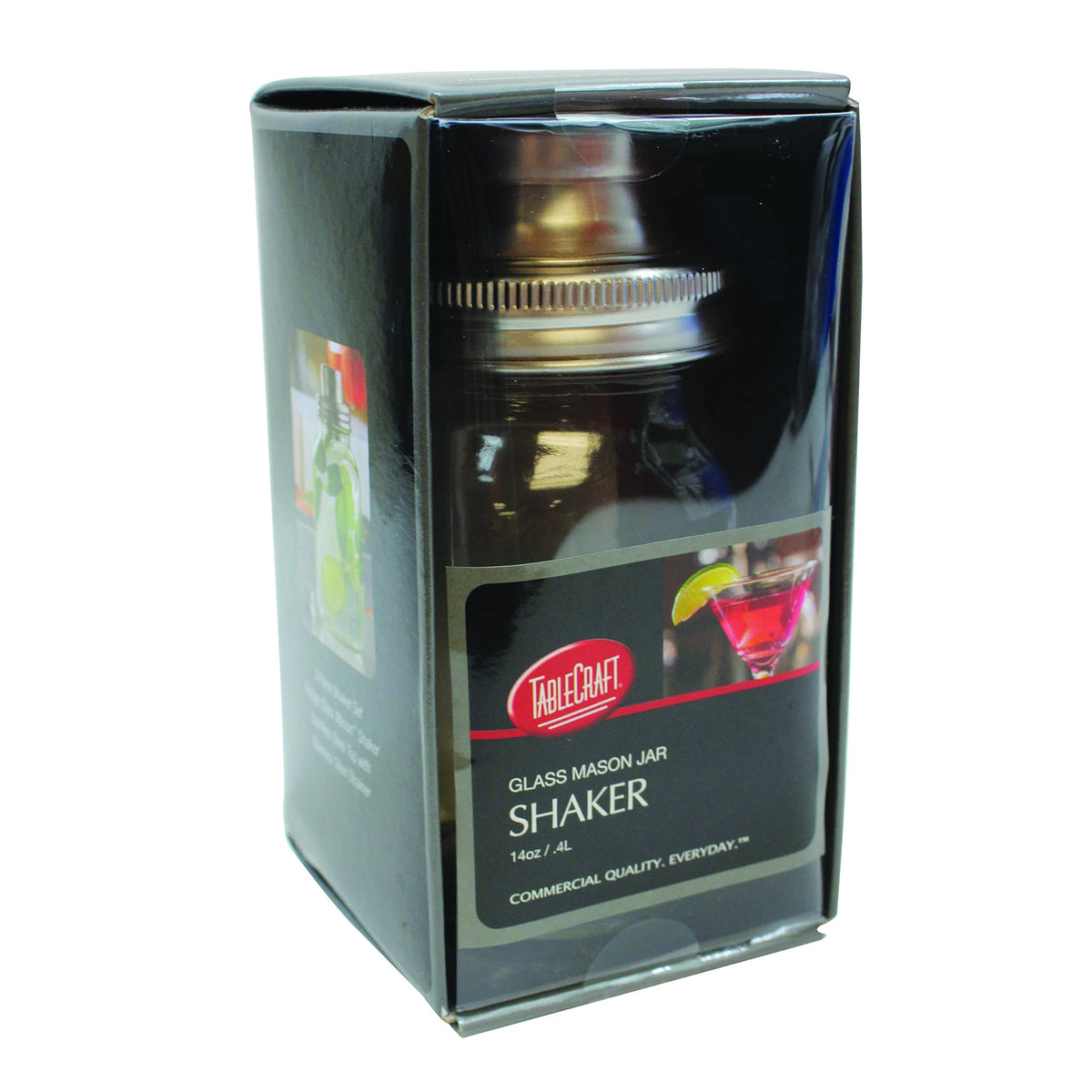 Cash & Carry Mason Jar Cocktail Shaker by Tablecraft – 3.50x3.25x6.50, Glass, Check Images, Model MJS14