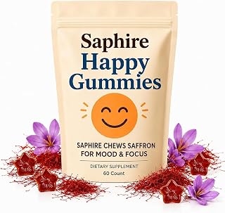 Saphire Saffron Gummies, Sapphire Happy Chew, Mood Saffron Munchies, GABA, Passion Flower & St Johns Wort, Focus & Mood, Calm, Sleep, 60 Count