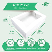 Southern Champion Tray 24263 Paperboard White Window Bakery Box – 14" Length x 10" Width x 4" Height (Case of 100)