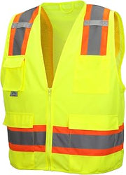 Pyramex Class 2 Surveyor's Safety Vest with 6 Pockets, Hi-Vis Lime, 4XL