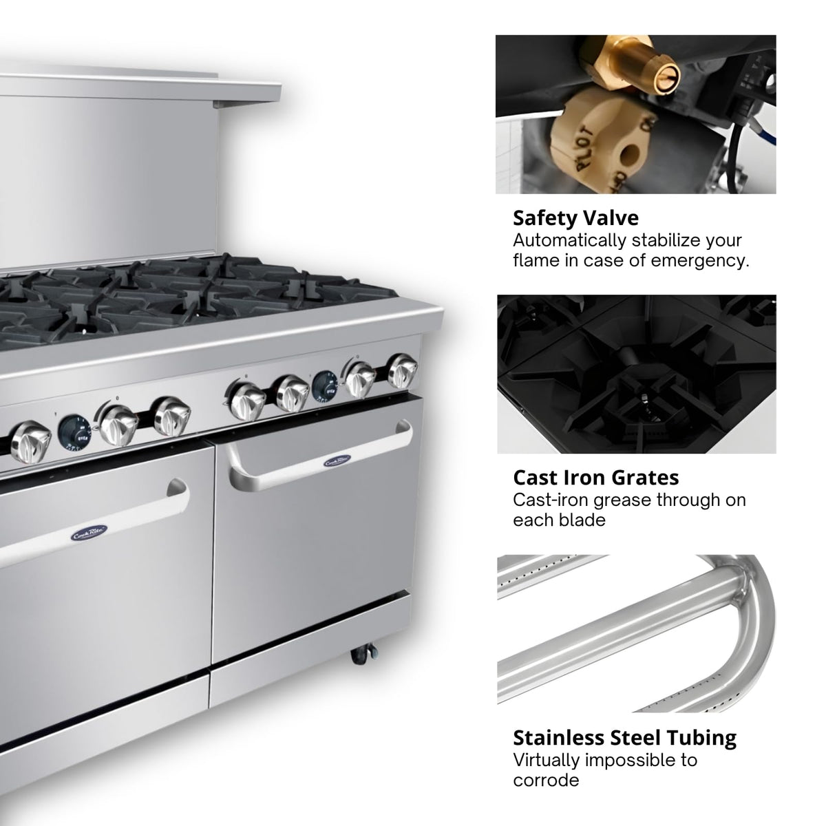 AGR Commercial Gas Range by Atosa – 48" (8) Burner | NAT Gas, Stainless Steel, Silver, Model AGR-8B-NG