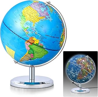 12 Inch Large World Globe With Metal Stand for Adults and Children | 360° Waterproof Writable Desktop Geographic Globe With Led Light, Educational Globes for Classroom [No Assembly Required]
