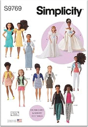 Simplicity S9769 11.5" Fashion Doll Clothes Sewing Pattern for Regular & Curvy Dolls by Andrea Schewe, One Size