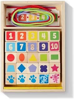 Melissa & Doug Blue’s Clues & You! Wooden Lacing Beads - 25 Beads, 4 Cords - FSC Certified