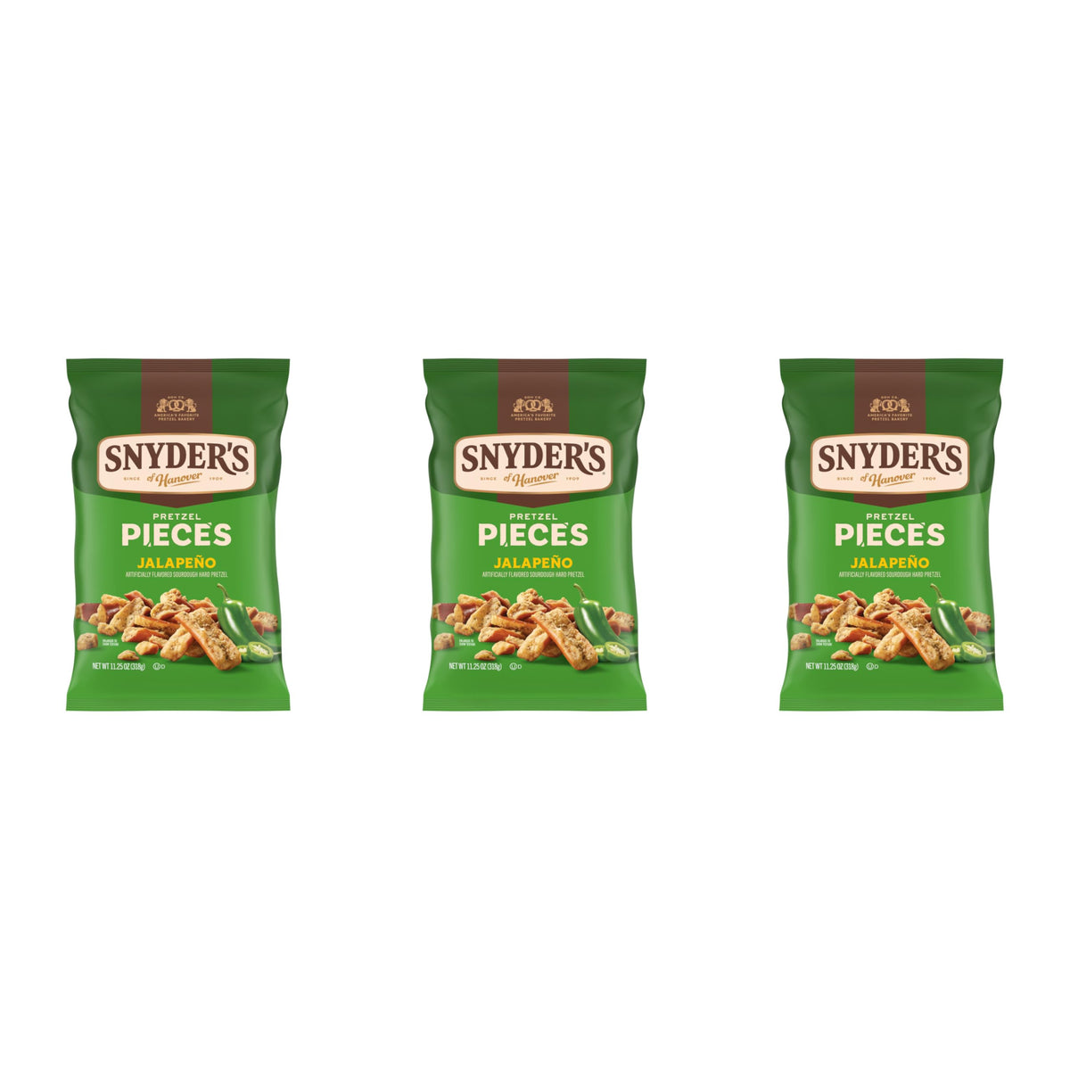 Jalapeño Flavored Pretzel Pieces by Snyder's of Hanover – 11.25 Ounce (Pack of 3), Jalapeno