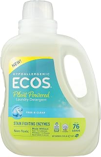 ECOS Free & Clear Plus with Stain-Fighting Enzymes Laundry Detergent, 70 Ounces (Pack of 4)