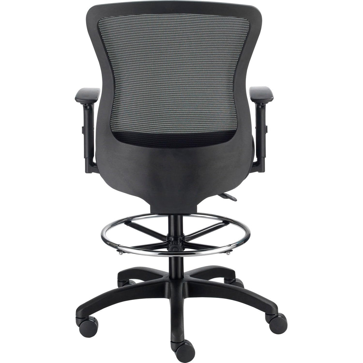 Interion Mesh Back Task Stool with Adjustable Arms by Global Industrial – 20.5"W x 19.5"D x 48.75" to 50.75"H, Textile, Black, Model DR-625F-376BK