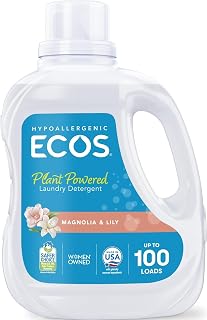 ECOS Laundry Detergent Liquid, 100 Loads - Dermatologist Tested Laundry Soap - Hypoallergenic, EPA Safer Choice Certified, Plant-Powered - Magnolia Lily, 100 Fl Oz