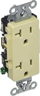 Hubbell DR20I Deco Receptacle, Common Ground, 20 amp 125V, 5-20R, Ivory