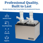 San Jamar Stainless Steel Condiment Pump Service Center with 2 Wells Black Jars by Carlisle FoodService Products – 12 x 8.25 x 8", Stainless Steel, Stainless, Model P9712