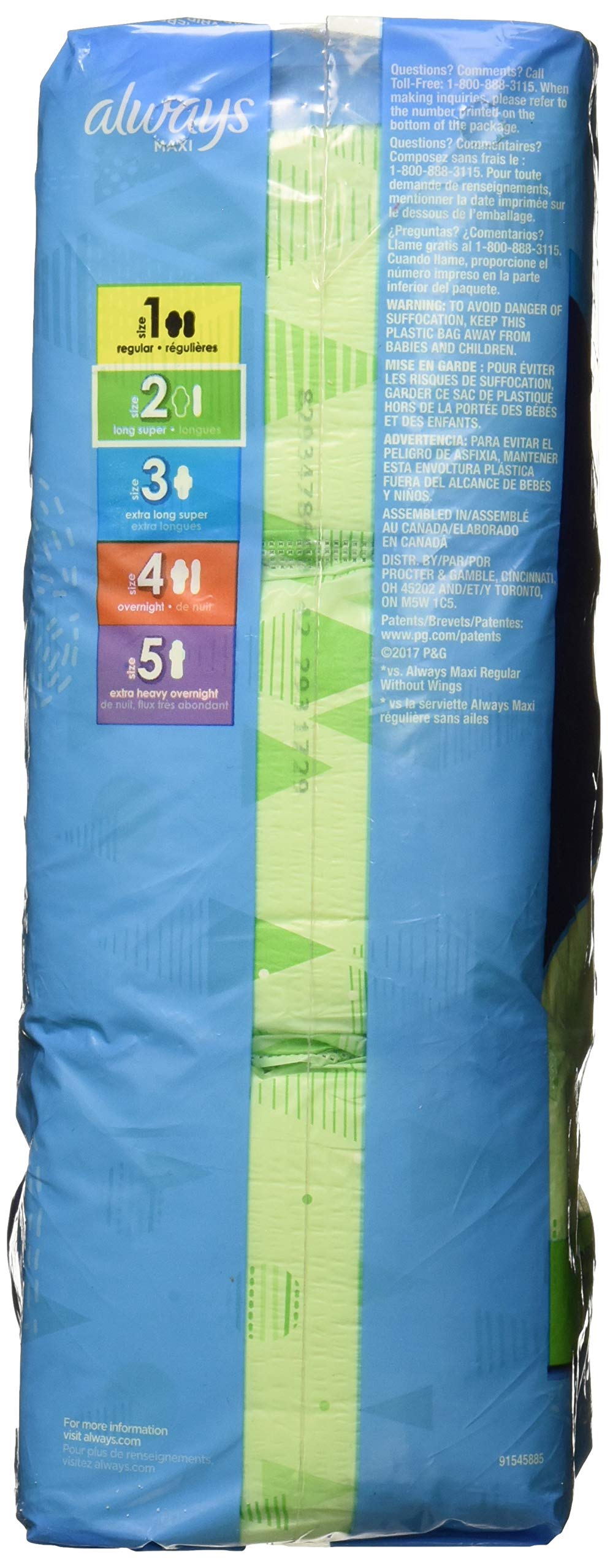Maxi Long Without Wings - 6 Pack by Always – 42 Count, Cotton, Pack of 42, Model 037000281597