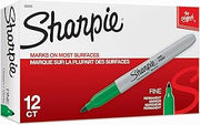 Sharpie Permanent Markers, Fine Point, Green, 12 Count